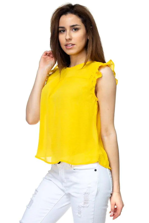 Yellow Ruffle Sleeve Blouse