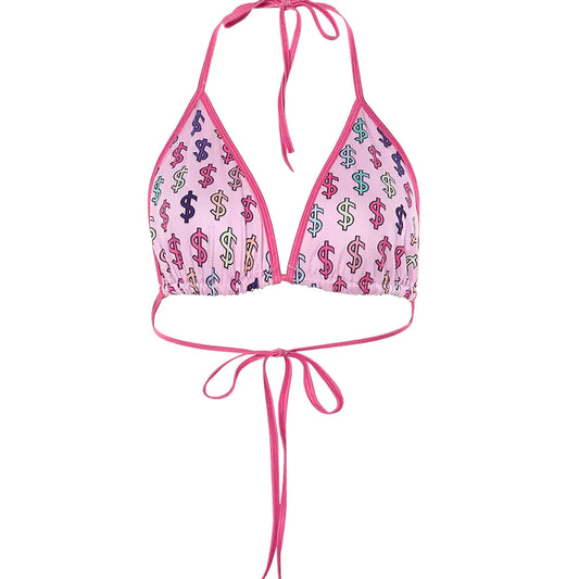 KLIQU Dollar Print Pink Halter Crop