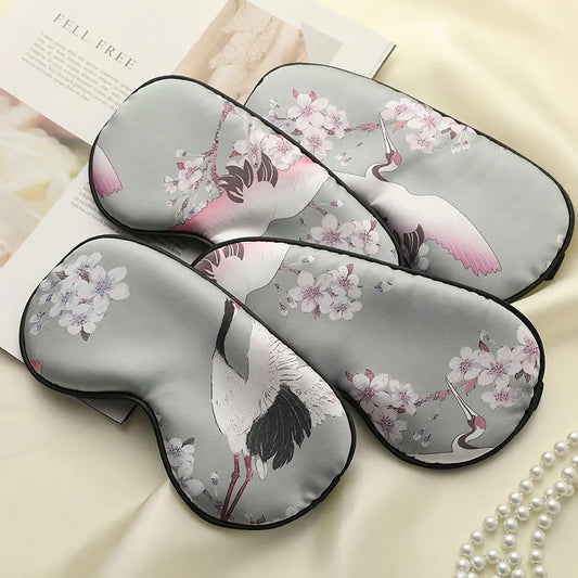 Luxury Silk Eye Mask - Crane Design