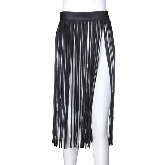 Chic Patent Fringe Skirt