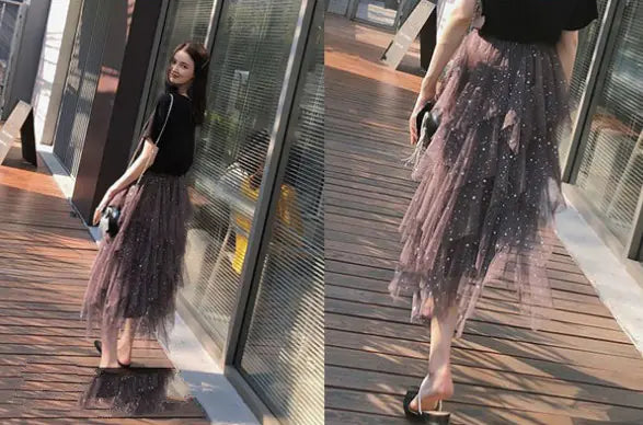 Elegant Sequin Mesh Skirt