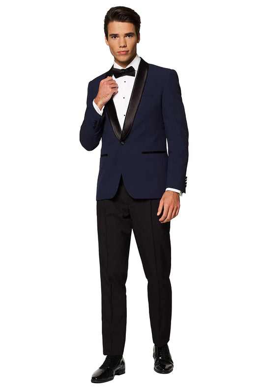 SmoothEdge Men’s Blue & Black Tuxedo - Slim Fit with Accessories