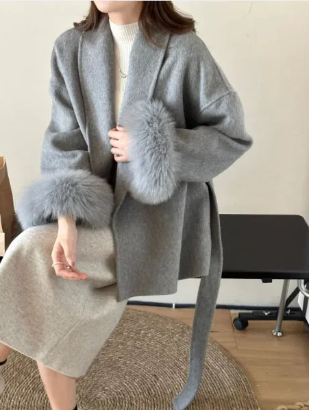 Reversible Wool Coat Elegant Wrap