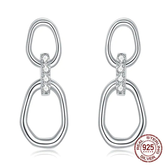 Sterling Silver Dual Buckle Geometric Earrings