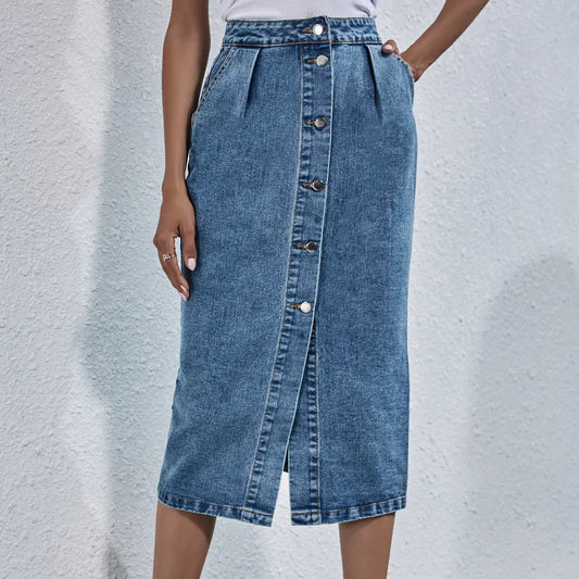 Chic High-Rise Denim A-Line Skirt