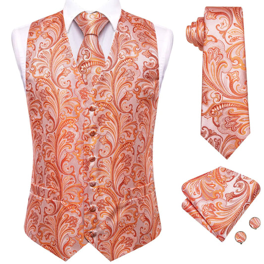 Hi-Tie Luxury Silk Vest & Tie Set - Formal Jacquard Waistcoat for Weddings