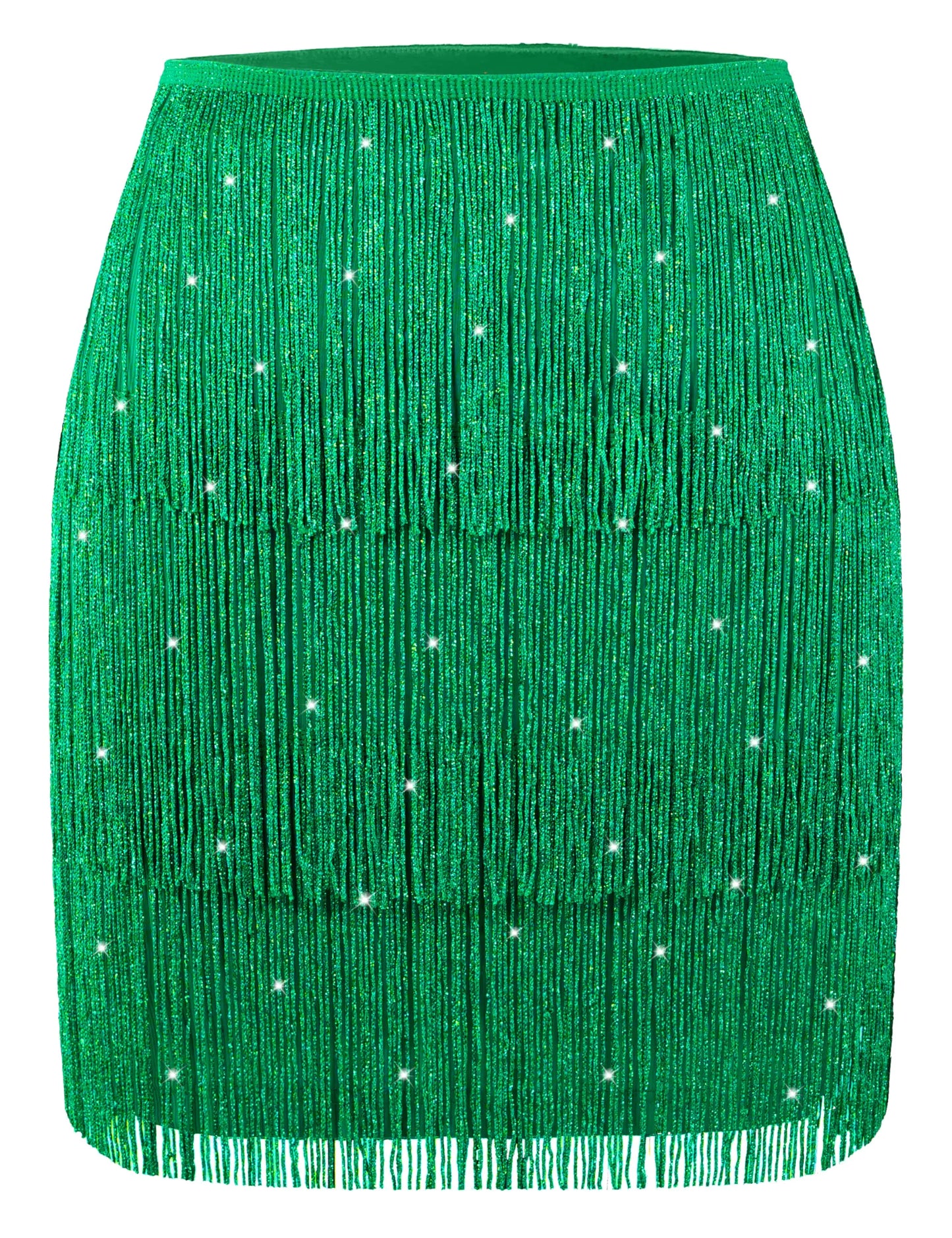 MANER Women's Sparkly Fringe Mini Skirt - Green (Large)