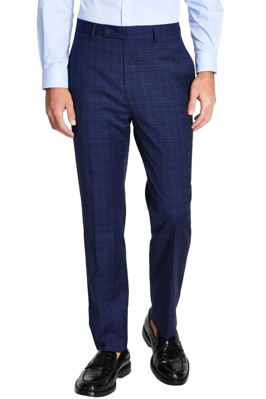 Calvin Klein Mens Slim Fit Plaid Suit Pants Blue 34/34