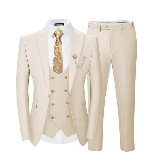 Beige Slim Fit 3-Piece Men's Suit