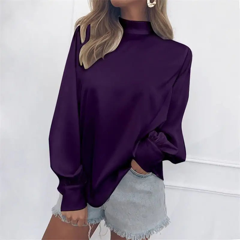 Chic High Neck Lantern Sleeve Blouse
