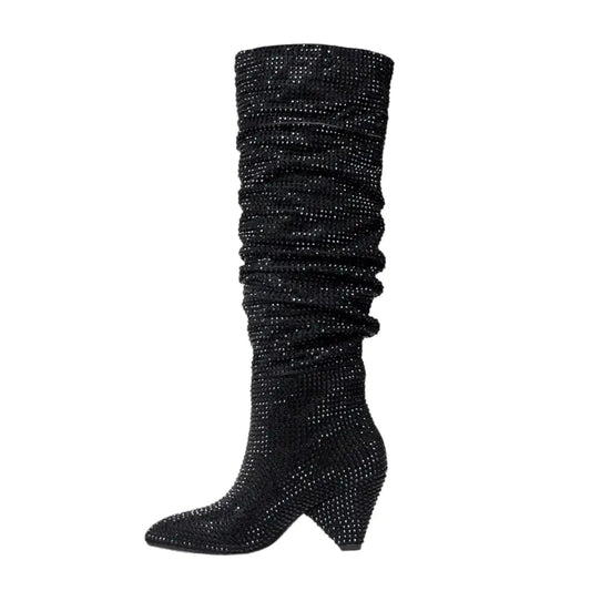 Glam Tapered Rhinestone High Boots
