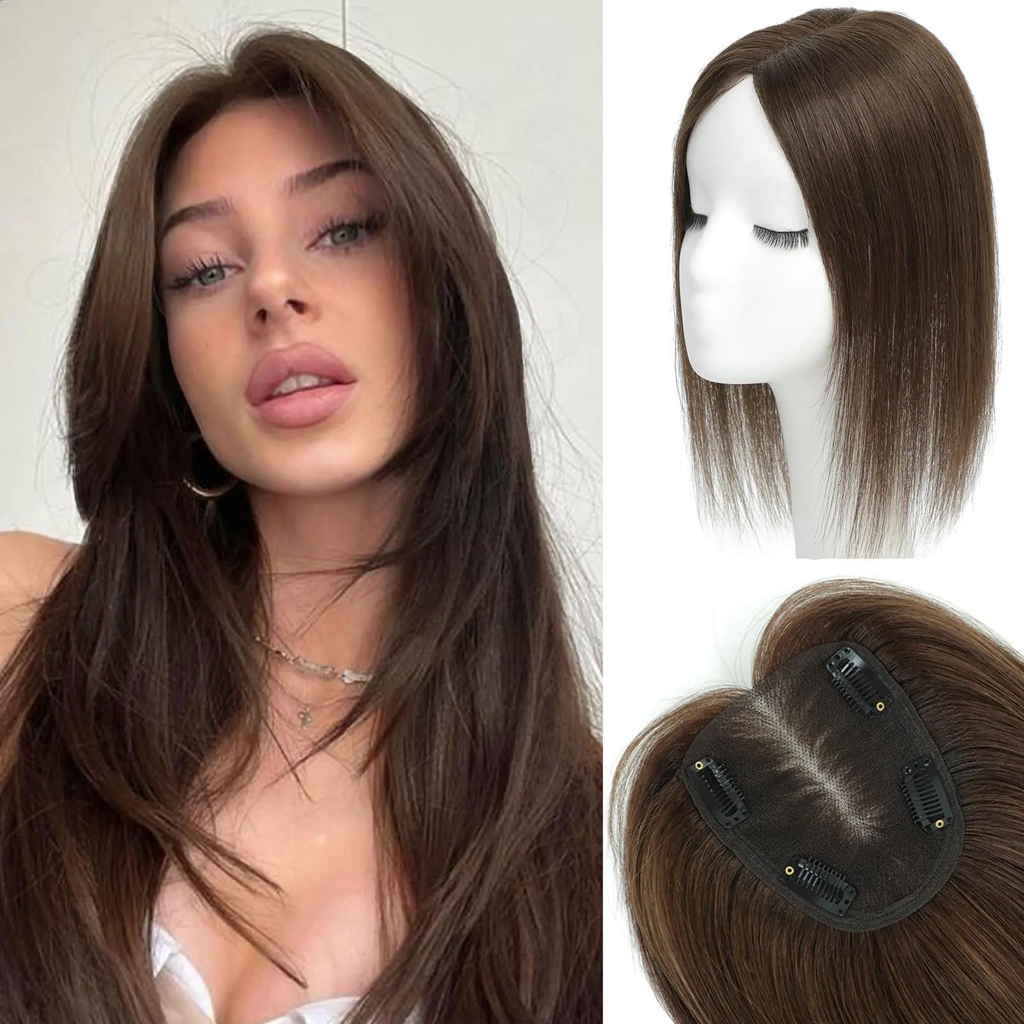 Real Human Hair Enhancer Topper 12Inch Medium Brown