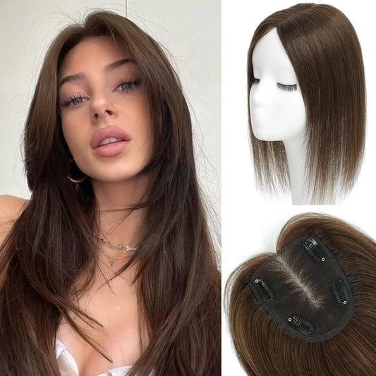 Real Human Hair Enhancer Topper 12Inch Medium Brown