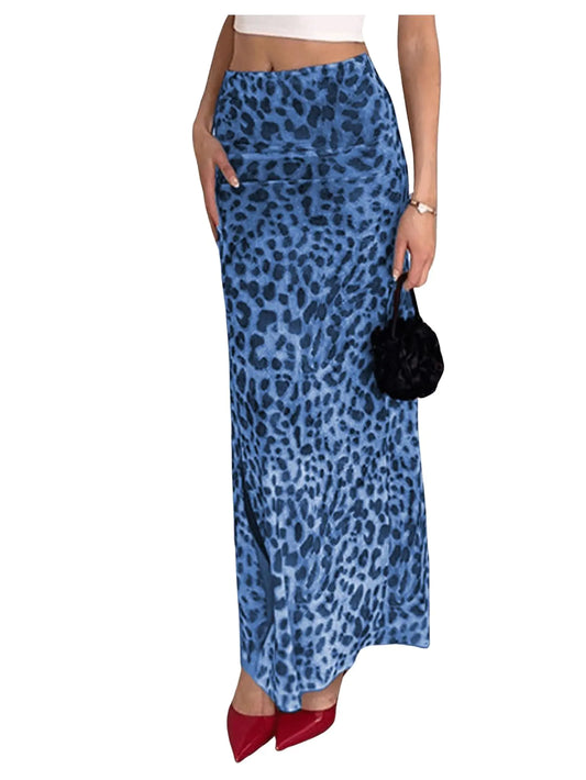 BEAUDRM Y2K Leopard Ruched Maxi Skirt