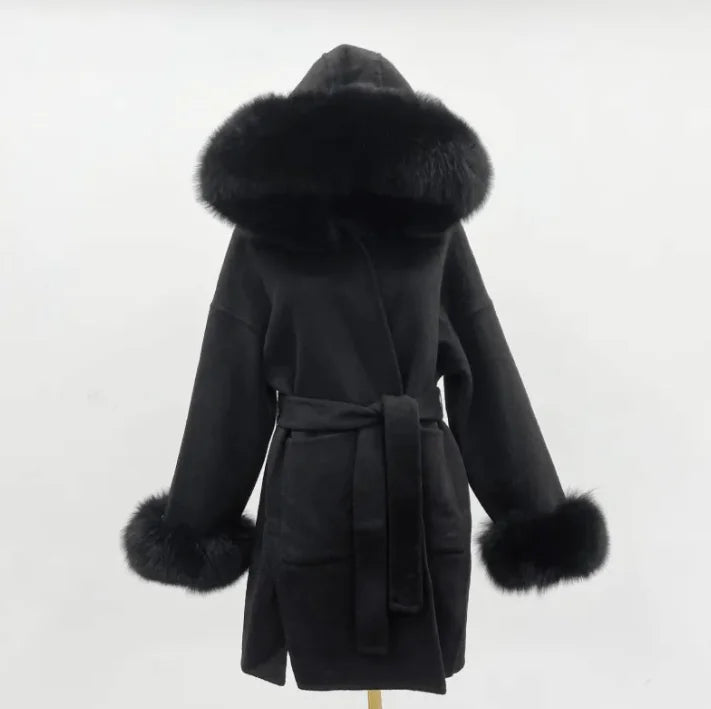 Woolen Fur-Collar Coat