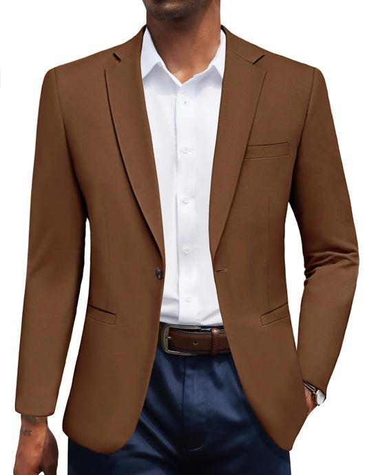 COOFANDY Men's Lightweight Knit Blazer - Casual Brown Sport Coat XXL