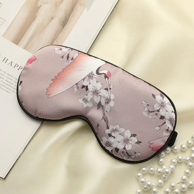 Luxury Silk Eye Mask - Crane Design