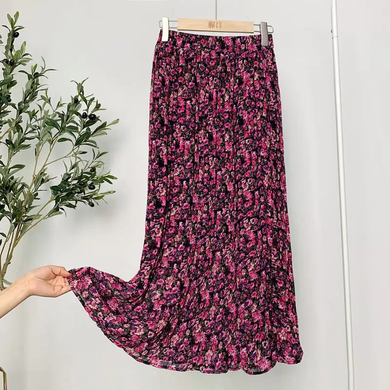 Elegant Floral Silk Skirt