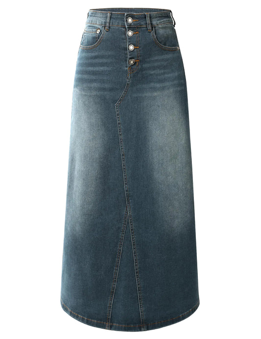 Chic Vintage High-Waisted Denim Maxi Skirt