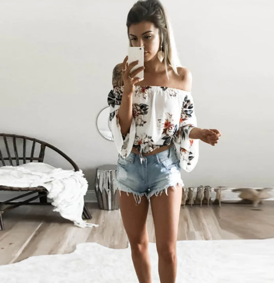 Chic Floral One-Shoulder Blouse