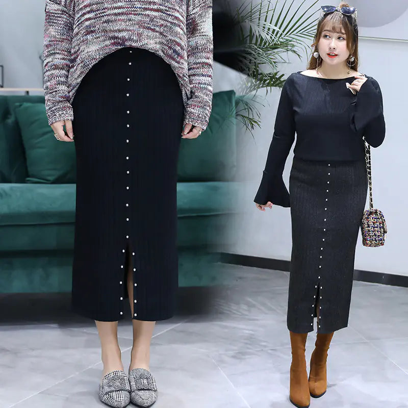 Chic Plus Size Knit Skirt with Slit