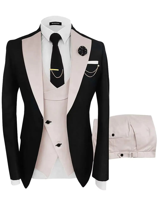 Wangyue Men's Slim Fit 3-Piece Double Breasted Suit