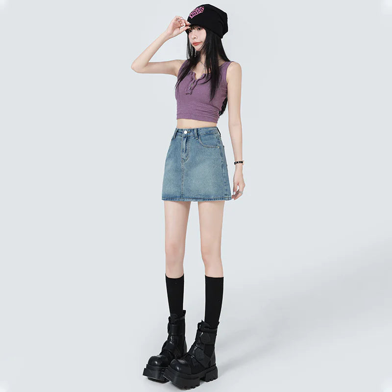 High-Rise A-Line Denim Skirt