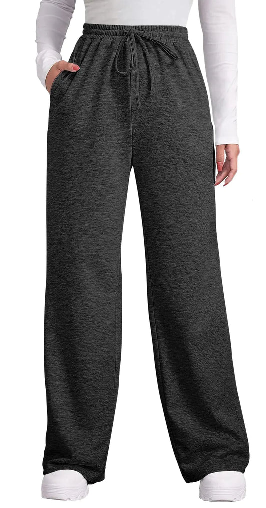 OFEEFAN Women's Wide Leg Sweatpants with Pockets Dark Gray S