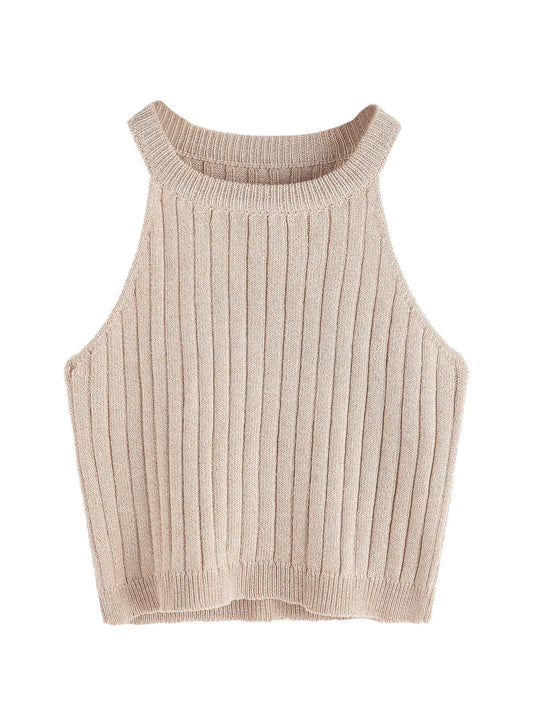ChicKnits Sleeveless Halter Crop Top (Small Apricot)
