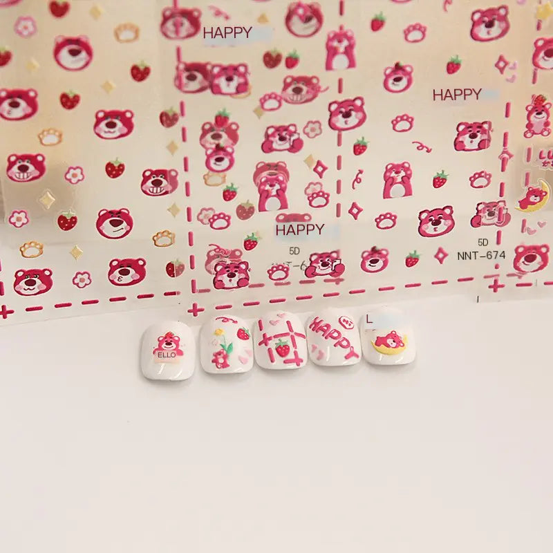 Strawberry Bear 5D Manicure Stickers