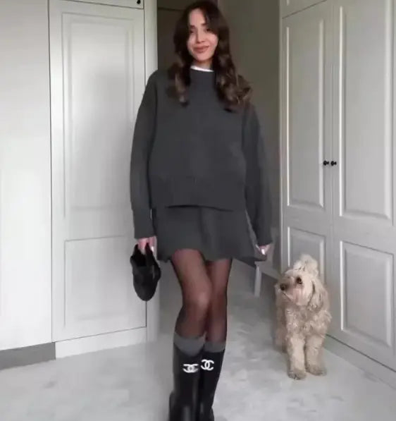 Chic College Knit Skirt Set