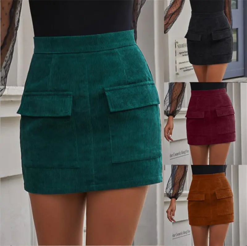 Chic Pocketed Corduroy Mini Skirt
