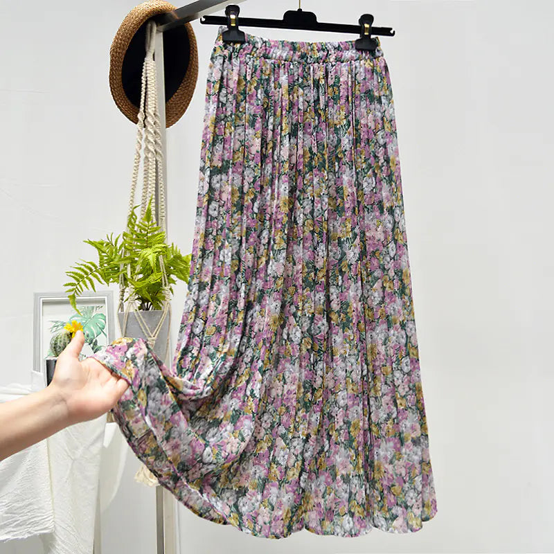 Elegant Floral Silk Skirt