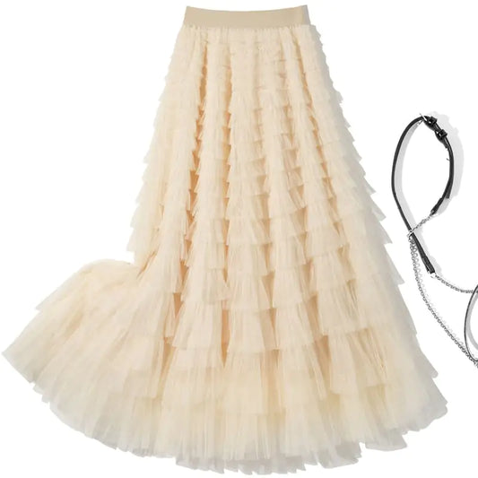 Pleated Gauze Maxi Skirt
