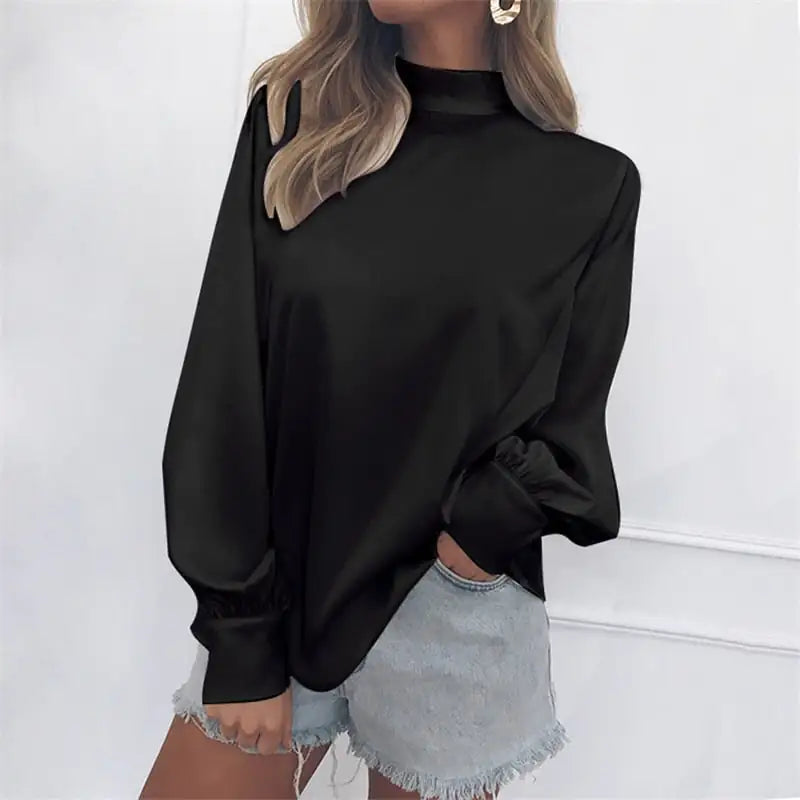 Chic High Neck Lantern Sleeve Blouse