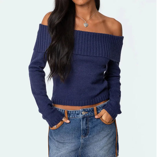 Ladies' Elegant Off-Shoulder Sweater