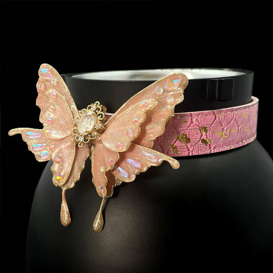 Artisan Pink Butterfly Choker with Leash
