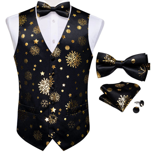 DiBanGu Elegant Black Gold Christmas Vest & Bow Tie Set