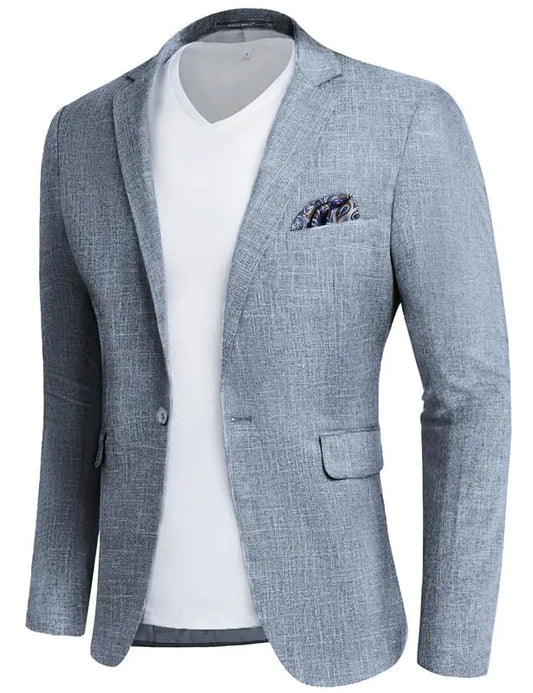 MAGE MALE Slim One-Button Mens Blazer - Denim Blue