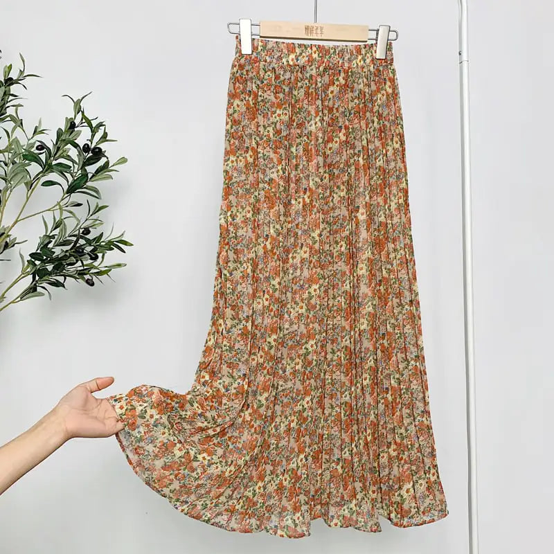 Elegant Floral Silk Skirt