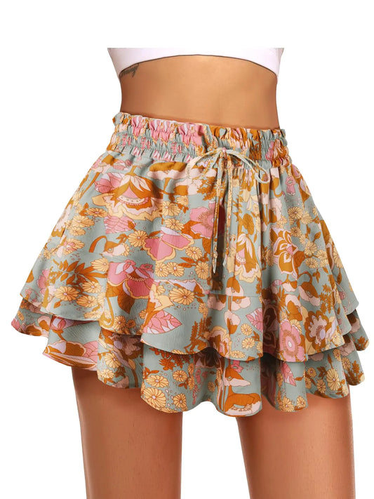Trendy Boho Mini Skort with Shorts for Women