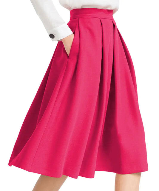 Yige Pink High-Waist Skater Midi Skirt US12
