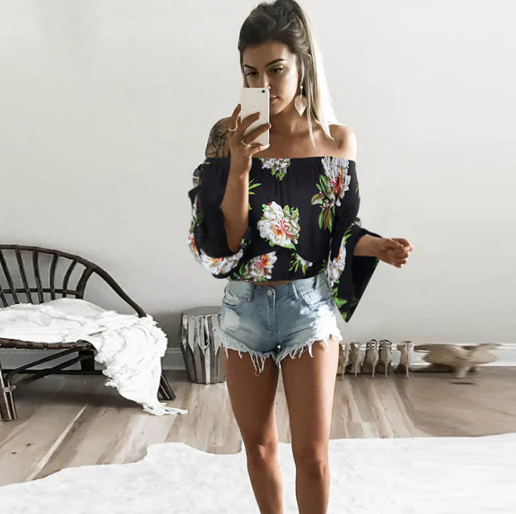 Chic Floral One-Shoulder Blouse