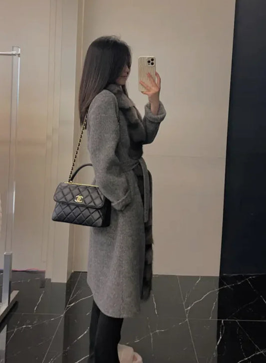 Alpaca Wool Elegance Coat with Removable Fox Collar