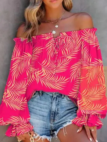 Chic Printed Bardot Blouse
