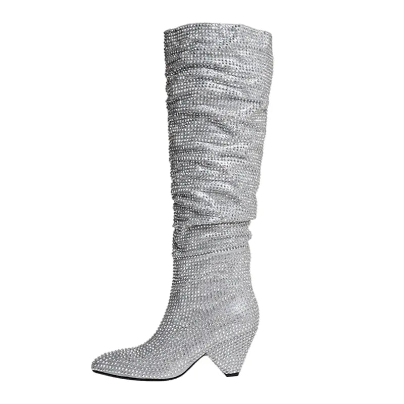 Glam Tapered Rhinestone High Boots