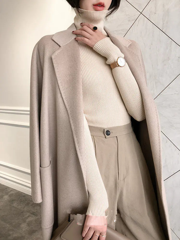 Camel Luxe Cashmere Wrap Coat