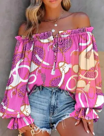 Chic Printed Bardot Blouse