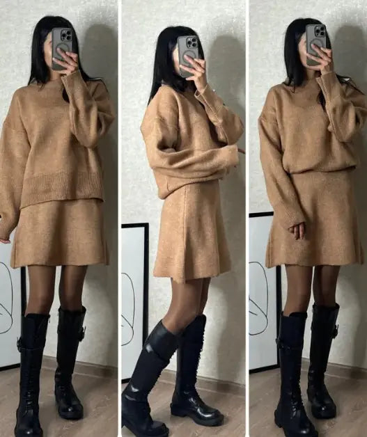 Chic College Knit Skirt Set
