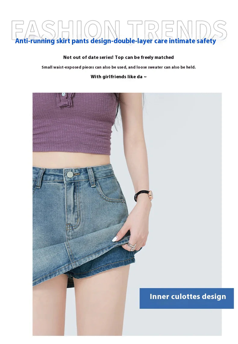 High-Rise A-Line Denim Skirt